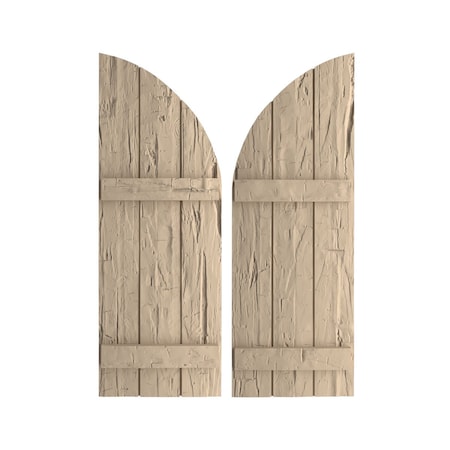 Hand Hewn 3 Board Joined Board-n-Batten W/Quarter Round Arch Top Faux Wood Shutters, 16 1/2W X 80H